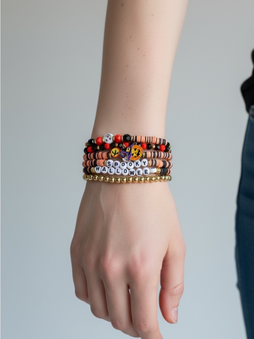 10/4 Halloween 'Spooky' Beaded Wrap Bracelet Stack - Orange & Gold